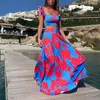 Casual Dresses African Printed Two Piece Sets Skirt Womens O-neck Loose Flare Sleeve Lace-up 2 Suit