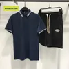 Polos pour hommes 2023 Vêtements d'été Décontracté Jade Soie Bleu marine Chemise à revers simple