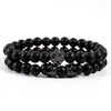 Charm Armbanden Classic 2 stks/set Leopard Crown Armband Mannen Handgemaakte Pave CZ Matte Bead Strand Voor Sieraden Gift