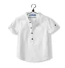 Roupas conjuntos de garotos casuais camisas bebês crianças algodão blusa de manga curta para verão garotos meninos camisa branca stand colar tops bonitos 230508