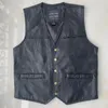 Gilet da uomo Gilet da motociclista in pelle nera di alta qualità Gilet da uomo Patchwork in pelle di pecora