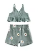 Kläduppsättningar födda babyflickor Kläder Solid Color Ruffle Sling Vest Tops och Elastic midjeblommigt tryck Shorts 2ms Outfits
