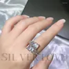 Cluster Rings Luxury 925 Sterling Silver Finger For Women Pave Emerald Cut Simulated Diamond Ring Jewel Girl Gift Wholesale