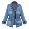 Femmes bleu Denim veste col rabattu chaîne Jeans vestes poche manteau surdimensionné Jean manteaux femmes vêtements d'extérieur 2023