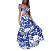 Casual Dresses African Printed Two Piece Sets Skirt Womens O-neck Loose Flare Sleeve Lace-up 2 Suit