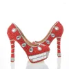 Zapatos de vestir Perla roja Rhinestone Tacones altos Lady Bridal Evening Prom Party Club Bar Personalizado Dama de honor