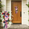 Dekorativa blommor välkomna dörr Garland randig mönster Front Wreath US Memorial Day Hanging Ornament