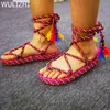 Sandaler Espadarille Cotton Woven Wedge Sandaler Women Ethnic Style Fashion Flat Slingback Strap Gladiator Hollow Design Summer Beach Shoe 230508