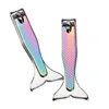 Stainless Steel Mermaid Shape Nail Scissors Portable Non-slip Fashion Rainbow-colored Finger Toe Nail Pliers Manicure Pedicure Tool Fishtail Design LT0087