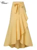 スカートセルミアの女性格子縞の長いスカート夏エレガントな非対称のフリルハイウエストムジェルファルダスカジュアルプリーツマーメイドジュペロングエ230508