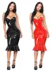 Casual jurken grote size2022 mode sexy vrouwen Dirndl latex faux lederen bodycon avond feest zwart rode solide jurken mini z0506