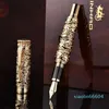 Metal Golden Dragon Fountain Pen Marble Pillar School Office Stationery