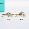 Solitaire Ring Anujewel Yellow Gold Plated 2CT 3CT D Color Engagement Solitaire Rings för kvinnor med GRA -smycken Wholesale 230506