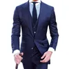 Trajes para hombre, 3 piezas, solapa con muescas anchas, personalizado, azul marino, 2023, traje de negocios ajustado para novio, esmoquin, chaqueta, traje para hombre