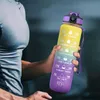 1L Sports Gradient Water Bottle Outdoor Time Marker Frosted Straw Cup Large Scale Fitness Workout Cups Gym Water Drinking Bottle