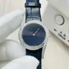 Luksusowe gala światła diamentów Diamond Ladies Watch Automatyczne damskie / damskie na rękę cyfry rzymskie niebieskie tarcze szafir kryształowy czarny pasek skórzany pasek 32 mm