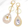 Keychains FLOLA Copper Gold Color Teardrop Keychain For Car Bag Holder Big Rhinestone Keyring Alloy Key Chain Jewelry Gifts Unisex Kcha033