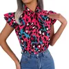 Kvinnors blusar Kvinnors Casual Leopard Print Wood Ear Pets Up Chiffon Söta toppar för kvinnor Fall Button Shirt Jean