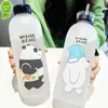 Novas garrafas de água de 1000ml, copo fofo de urso panda com canudo, garrafa de água transparente de desenho animado, copo fosco à prova de vazamento