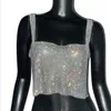 Camisoles Réservoirs Bling Strass Parti Crop Top Mode Solide Bretelles Dos Nu Plein Diamants Paillettes Cami Recadrée pour Femmes 230508