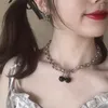 Cadenas gótico rojo cereza colgante gargantilla collar pendientes para Y2k mujeres niñas verano Harajuku geométrico fiesta de baile