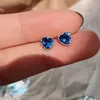 Boucles d'oreille Clou WPB S925 Argent sterling Cœur Femme Diamant Bleu Bijoux Pour Fille Vacances Cadeau Soirée