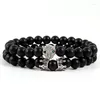 Charm Armbanden Classic 2 stks/set Leopard Crown Armband Mannen Handgemaakte Pave CZ Matte Bead Strand Voor Sieraden Gift