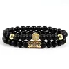 Charm Armbanden Classic 2 stks/set Leopard Crown Armband Mannen Handgemaakte Pave CZ Matte Bead Strand Voor Sieraden Gift