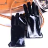 Cinq doigts gants femmes dames véritable cuir verni brillant noir doublure en laine hiver chaud écran tactile court