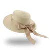Stingy Brim Hats Bucket Hat Beach Summer Strå för kvinnor Flat Top Ribbon Bowknot Elegant Luxury Sombreros de Mujer 230508