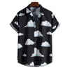 Koszule męskie na guziki klapowe plus wielkości krótkie rękawy w chmurze drukowane Hawajskie modne topy na letnie wakacje ubrania