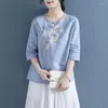 Etnische kleding 2023 Chinese vrouwen blouse traditionele vintage schuin shirt Zen Zomer Oosterse vrouw tops Mandarijn kraag Cheongsam KK4248