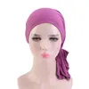 Elastic modal algodão babado de turbante Caps para mulheres Muslim Headwear