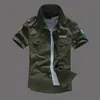 Men's Casual Shirts Men's Shirts Summer Embroidery Short Sleeve Tops 100% Cotton Cool Casual Air Force Male Millitary Cargo Shirt Plus Size 230506