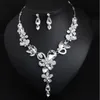 Pendant Necklaces Luxury Big Blue Water Drop Flower Crystal Bridal Jewelry Sets Women Statement Gold Color Necklace Earrings Set For Wedding 230506