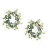 Decorative Flowers 2 Pcs Outdoor Window Wreaths Mini Green Leaves Wreath Holder Easter Ring Scented Candles
