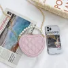 Handbags Children's Small Round Crossbody Bag Fashion Baby Girls Mini Heart Shoulder Bags Pearl Chain Kids Coin Purse Handbags Wallet 230508