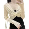 Women's Blouses Women Mesh Cropped Tops Long Sleeve Lace Shrug Top Lightweight Cardigan Crop 10CD