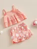 Kledingsets geboren babymeisjes kleren Solid Color Ruffle Sling Vest Toppen en elastische taille bloemenprint shorts 2pcs outfits