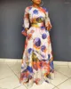 Ethnic Clothing Long African Dress Women Clothes 3/4 Sleeve High Waist Robe 2023 Fashion Elegant Chic Print Party Africa Maxi