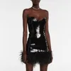 Casual Dresses 2023 Fashion Black Sequin Feather Dress European och American Women's Personalized Elastic Sexy