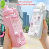 New Kawaii Shaker Water Bottle With Straw Sticker Cute BPA Free 700ml/900ml Plastic Tea Milk Portable Gourde Drink Bottle For Girl