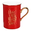 Coffee Tea Tools Porcelain Cup with Gold Painted Lid Drawing Text Coffee Cup Home Water Cup Milk Cup Christmas Gift Cup Cute Cup Coffee Mugs and Cups P230509