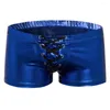 Caleçons hommes Boxer Shorts Sexy en cuir PU à lacets troncs sous-vêtements formation natation Boxershorts Gay culottes Latex PVC Clubwear