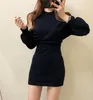 Work Dresses Korean Elegant Knitted Sweater Dress Sets Women Slim Vest Mini Bodycon Lantern Sleeve Shawl Short Sweaters Tops Chic