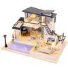 Party Games Crafts Big Dollhouse Diy Miniature Kit Roombox Villa med WWIMMING POOL 3D TRÄDEL Byggnadsdocka husmöbler leksaker födda gåvor 230508