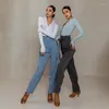 Stage Wear 2023 Latin Dance Pants for Women Men Men Kostuum Zwart Gray Tango -broek Moderne Chacha -kleding