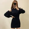 Work Dresses Korean Elegant Knitted Sweater Dress Sets Women Slim Vest Mini Bodycon Lantern Sleeve Shawl Short Sweaters Tops Chic
