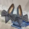 Denim Slip On Single Shoes Women 2023 New Niche Pointed Toe Big Bow Flat Shoes For Women