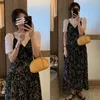 Two Piece Dress Gaganight Women V neck Lace Floral Chiffon Suspender Korean Chic Summer Gentle Sweet O Plaid Short sleeved Shirt 230509